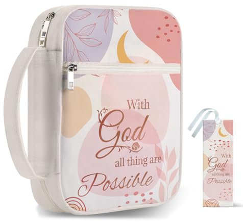 Hobbspring 1 housse de bible avec poignée - 30,5 x 22 cm - Grande housse de transport zippée - Rose - Protection de la Bible avec poche et marque-pages pour homme et femme