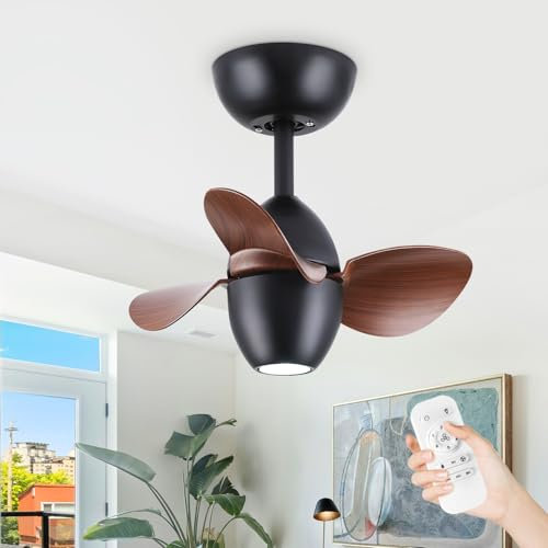 Depuley Black Small Ceiling Fan with Light: 18 inch Ceiling Fans with Remote 3 Blades for Kids Room - Reversible Small Fan Ceiling Fandelier for Bedroom Nursery Room - Quiet DC Motor 6 Speeds