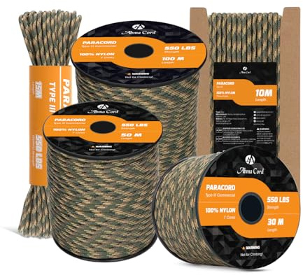 Abma Cord 550 Paracorde 4mm 10m Type III Corde 100% Nylon 7 Brins Rope | Max 250kg, Bracelet, l'artisanat, Survie, Extrieur