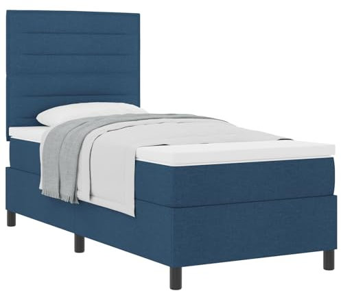 vidaXL Boxspringbett mit Matratze Blau 90x200 cm Stoff Elegantes Design Langlebiger Komfort Perfekt für Schlafzimmermöbel Taschenprotektor Bezug Schaumtopper Pad
