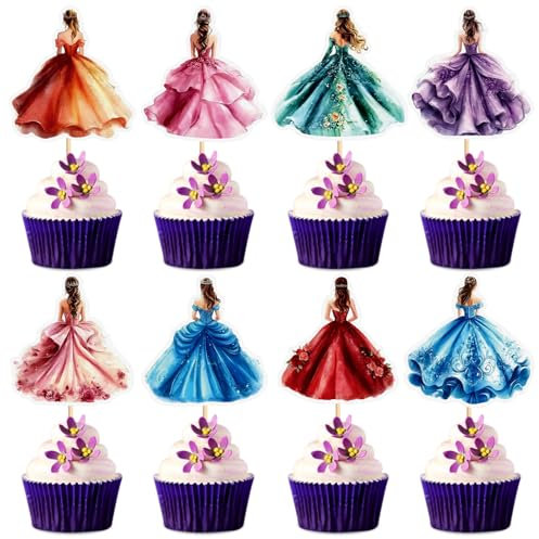 Blumomon Pack of 40 Princess Cupcake Toppers Dancer Girls Cupcake Toppers Fairy Tale Princess Baby Girl Cupcake Decoration Princess Cake Decorations