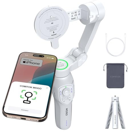 COMITOK MOGO Only for iPhone, Gimbal Stabilizer for iPhone, [MFi Certified] Phone Gimbal with 360 Degree Face Tracking for Video Recording, NFC Pair and Magnetic Mount for iPhone 16 15 Pro Max