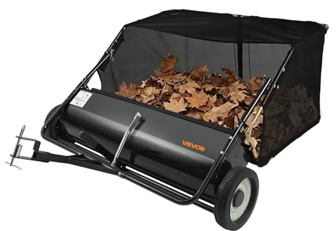 VEVOR Spazzatrice da Giardino Trainata, Spazzatrice per Foglie da 127 cm, Raccoglitore di Foglie ed Erba di Grande Capacità da 736 L con Altezza Regolabile per Cortile, Prato, Fattoria