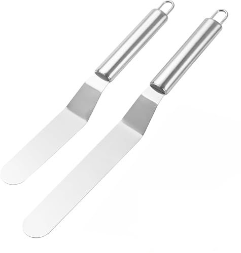 2 pièces en acier inoxydable à truelle,Spatules à Glaçage Coudées,Sucrée Pour Glaçage de Gâteaux, Cupcakes et Gâteaux, Chef Décorant Des Gâteaux Spatule Pour Glaçage