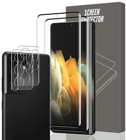 Gelaasso 2 Pièces Verre Trempé pour Samsung Galaxy S21 Ultra avec 2 Pièces Caméra Protecteur, HD Clair Protection écran, Dureté 9H Anti Rayures, Sans Bulles, Anti-Empreintes film, Compatible Coques