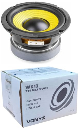 KIT Set FÜR VONYX 902.420 WK13, 1 Kevlar-Breitband-Tieftöner, 13 cm 130 mm 5,25, 100 Watt RMS, 200 Watt max, 8 Ohm, 85 dB Empfindlichkeit, Gummisicke, 1 Stück