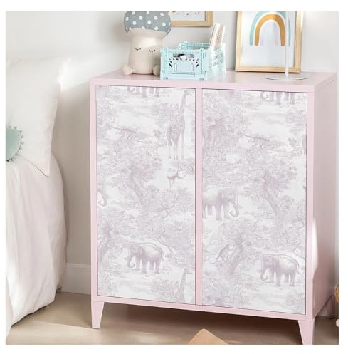 OPIGJUFD Wood Panel Wallpaper Self-Adhesive Pink Animal Wallpaper Elephant and Giraffe Pattern Peel and Stick Removable Vinyl for Nursery Kids Room