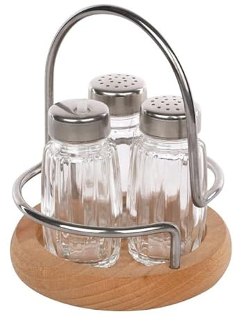 Go Practic Gewürzbehälter für Salz, Öl, Pfeffer, 3 Glasbehälter, Holzständer, Salzstreuer and Pfefferstreuer Set, Glas, Küchen Gewürzständer für Gewürze Kräuter und Öl