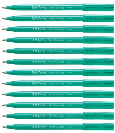 Pentel R56-A Kugelschreiber, 0,6 mm Spitze, schwarz, 12 Stück