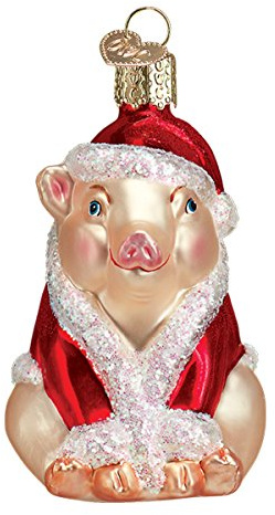 Old World Christmas Christmas Ham Glass Blown Ornament for Christmas Tree, Handcrafted Holiday Decoration, Pig Collection