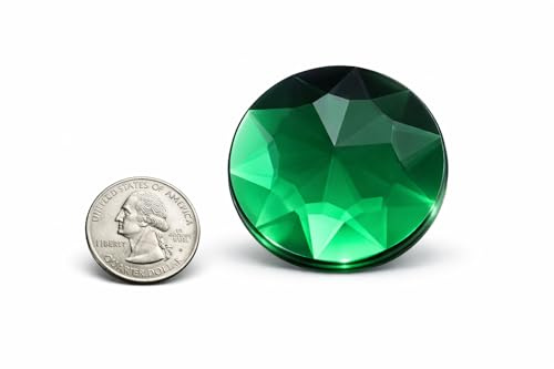 Allstarco 50mm (2) Large Green Emerald Round Flatback Acrylic Gems, 4 PCS | Flat Back Rhinestones, lightweight design, vivid color and sparkle for costumes, cosplay, displays, cards and DIY crafts