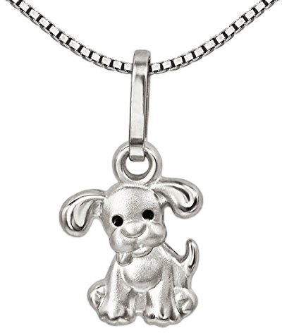 CLEVER SCHMUCK -SET Anhänger Mini-Hund mit schwarzen Augen und Kette Viennagold 38 cm, beide aus 925er Silber für Kinder, Sterling Silber, kein Edelstein, Sterlingsilber 925, Kein Edelstein