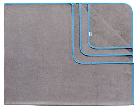 Sowel® Strandtuch XXL, 200x160 cm, Partner und Familien Badetuch, Groß, 100% Bio-Baumwolle, Flauschig, Frottee, Velours, Damen und Herren, Grau/Blau