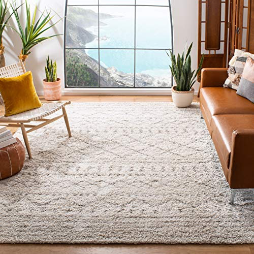 SAFAVIEH Zottelig Teppich für Wohnzimmer, Esszimmer, Schlafzimmer - Arizona Shag Collection, Kurzer Flor, Elfenbein und Beige, 91 X 152 cm
