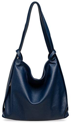 Caspar 2in1 Große Leder Rucksack Schultertasche XL Elegante Damen Handtasche - PREMIUM LINE - Modell No.786 - Made in Italy, Farbe:blau, Accessoires:One Size