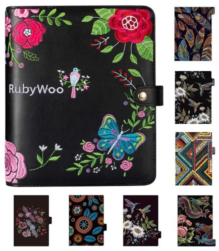 Rubywoo Tagebuch Reisen Komposition Notizbuch Runder Ringbuch-Knopf Filofax Planer Veranstalter Persönliches Memo (Stickerei, A6)