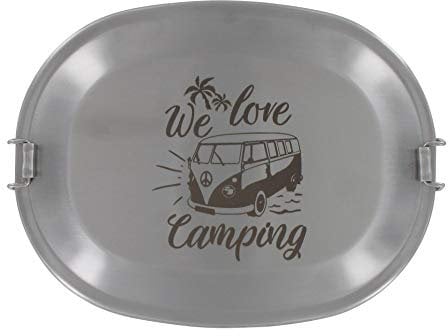LASERHELD Vesperdose Brotzeitdose Jausendose aus Edelstahl mit Gravur We Love Camping - Geschenkidee für Camper