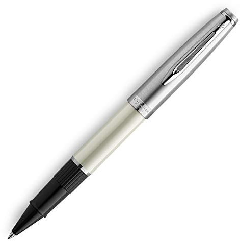 Waterman Emblème Rollerball Pen, Ivory with Chrome Trim, Fine Point with Black Refill, Gift Box