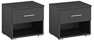 Rauch Möbel Flexx Nachttisch-Set, Nachttische inklusive Schubladen in Grau metallic, Schwarz, Maße pro Nachttisch BxHxT 47 x 43 x42 cm