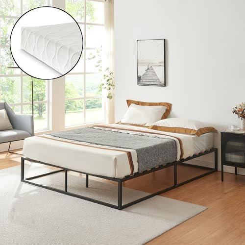 [en.casa] Metallbett Kreta 140x200cm Schwarz mit Kaltschaum-Matratze Öko-Tex Standard 100 auf Stahlrahmen mit Lattenrost Bettgestell Jugendbett Gästebett Atmungsaktiv Allergikergeeignet