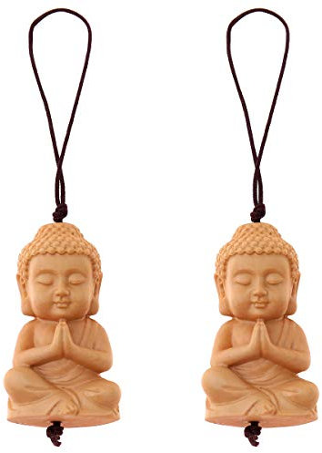 Flanacom Kleiner Buddha Schlüsselanhänger aus Holz - Glücksbringer & Talisman - Buddhistischer Taschenanhänger mit Buddha Figur (2er Set)