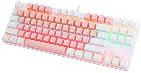 BAJEAL Mechanical Keyboard,Hot Swap 87 Keys Keyboard,USB Wired Blue Switch Keyboard with Two Color Shine-Through Keycaps,Multi LED Backlit Lighting Gaming Keyboard (Pink White)