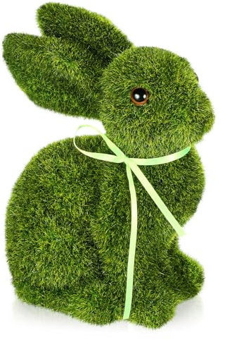 Toddmomy Flocked Bunny Easter Decorations, Moss Rabbit Easter Figurines, Turf Grass Bunny Statue, for Table Centerpieces, Party Supplies, Spring Ornaments, Home Decor 15.5cm