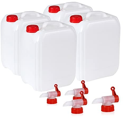 Höfer Chemie Lot de 4 bidons d'eau vides en plastique de 5 L pour le camping et les loisirs, sans BPA, de qualité alimentaire.