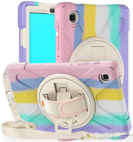 MadeRy Custodia per Samsung Galaxy Tab A7 Lite 8.7 2021 (SM-T220/T225), Colorato Rugged Protettiva Cover Antiurto con Rotante Mano Staffa e Tracolla.(Rosa Camo)