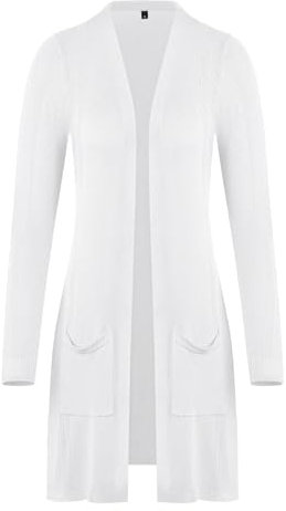 Totatuit Cardigan Donna Lungo Elegante Manica Lunga Lavorata a Maglia Coprispalle Casual a Maniche Traspirante Golfino Donna Aperto Davanti per Primavera Estivo Autunno Bianco S