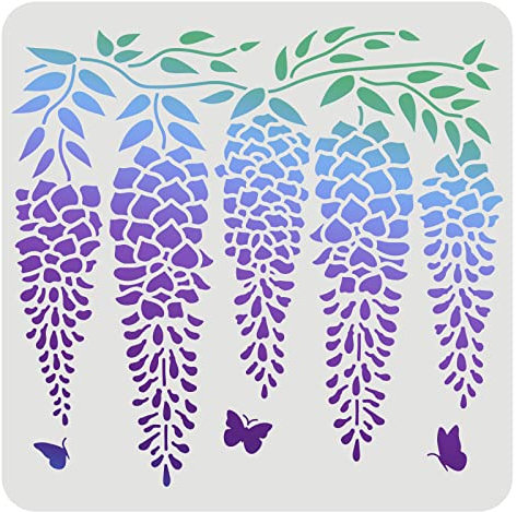 FINGERINSPIRE Glyzinien-Schablonen-Schablone 30 x 30 cm, Blumen Malschablonen Blume Schmetterling, Wandschablonen, Wiederverwendbare Schablonen zum Malen auf Holz, Boden, Wand und Fliesen…