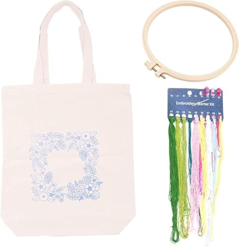 Namvo Stickerei-Kit Canvas-Tragetaschen mit Blumenmustern, Bambus-Stickrahmen, Farbf?den, Nadeln, DIY-Kreuzstich-Kits für Anf?nger, Wei?