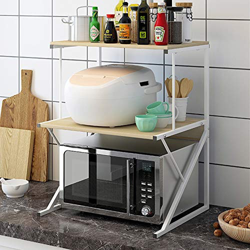 Rainbow Tree 3-Tier Microwave Oven Rack with Shelf for Kitchen, Heavy Duty Microwave Toaster Stand Kitchen Counter Top Organizer, Wooden Baker’s Rack with Metal Frame Walnut