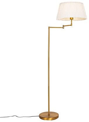 Qazqa - Klassisch I Antik Stehleuchte I Stehlampe I Standleuchte I Lampe I Leuchte aus Bronze mit weißem Faltenschirm und verstellbarem Arm – Ladas Deluxe I Wohnzimmer I Schlafzimmer - Stahl Länglich