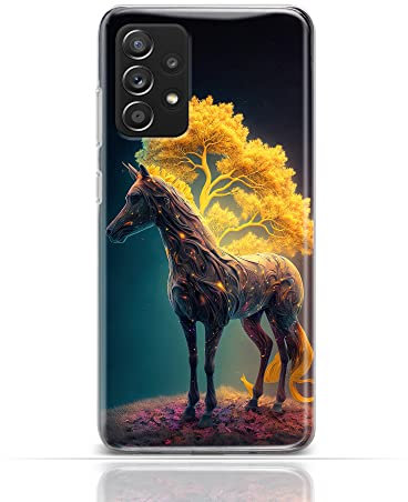 CoverHeld Hülle für iPhone 12 Mini Handyhülle Schutzhülle aus weichem Silikon TPU Softcase mit Motiv 3536 Pferd Abstrakt gelber Baum Fantasy