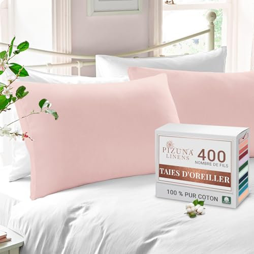 Pizuna Coton Peigné Set de 2 Taies d'oreiller 50x75 cm Rose Clair, 100% Coton Longue Tige 400 Fils Armure Satin Taies d'oreiller en Coton 50x75 avec Rabat de 20cm (taies d'oreiller 2 Pièces)