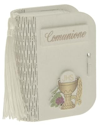 Ingrosso e Risparmio Bomboniere Comunione 6PZ Scatoline Portaconfetti a Forma di Libro di Colore Bianco con Calice Ostia Spiga di Grano e UVA Idea Regalo Bambino Bimba