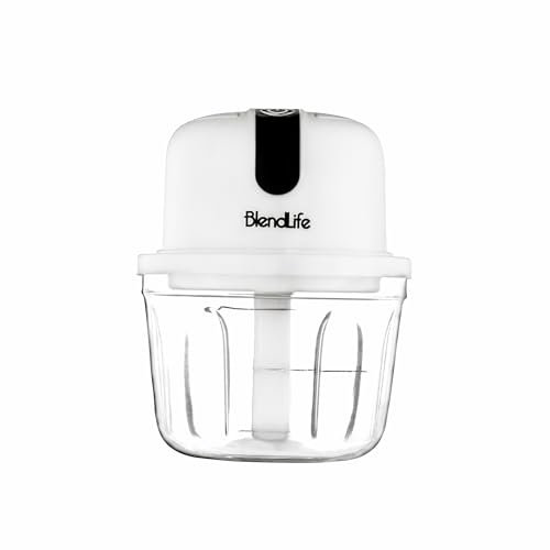 BlendLife Mini Electric Chopper|Effortless One-Touch Operation|304 Stainless Steel Blades|Ideal For Mincing Vegetables,Garlic,Ginger,Onion,Meat,Nuts|Compact,Powerful&350Ml-White,45 Watt