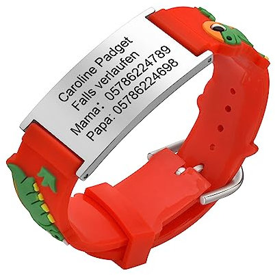 FLHEART Notfallarmband SOS Armband Kinder Telefonnummer - Rot Silikon Anti Verloren Kinder Namenarmband Identifikationsarmband Kinderarmband Personalisiertes ID Armband für Mädchen