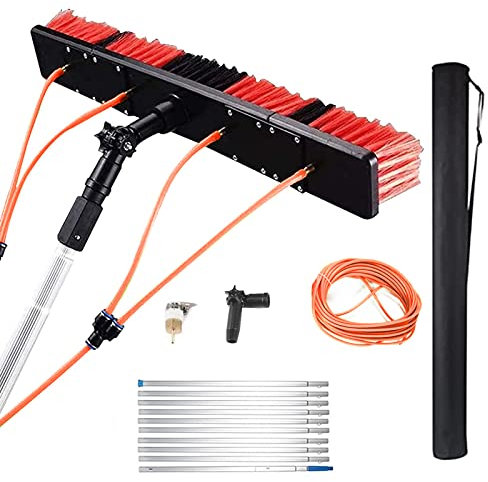 kyaoayo Teleskopstange Fensterreinigung, 5 Meter ausziehbar zur Reinigung Photovoltaik Sonnenkollektoren,Terrassenüberdachung Wintergarten Reinigungsset (10,5m Stange, 50cm Bürste)