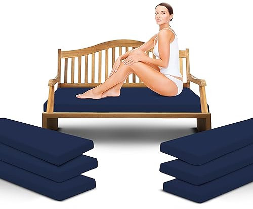 Outdoor Garden Bench Cushion Seat Pad for 2/3/4 Seater Patio Furniture Waterproof Swing, Hammock, Rattan Sofa 108/140/170cm Long Bench Chair Cushions Pad (3 Seaters-143x52x5cm, Navy)