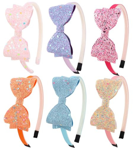 DRESHOW 6 Pezzi Ragazze Fasce Arco Glitter Bambini Fascia Cuore Stella Capelli per Toddlers Adolescenti