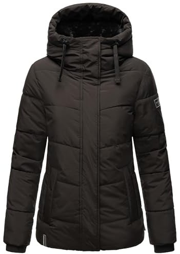 Navahoo Damen Winterjacke warme Steppjacke mit Kapuze und abnehmbaren Kunstfell-Kragen Sag ja XIV Black Gr. XL