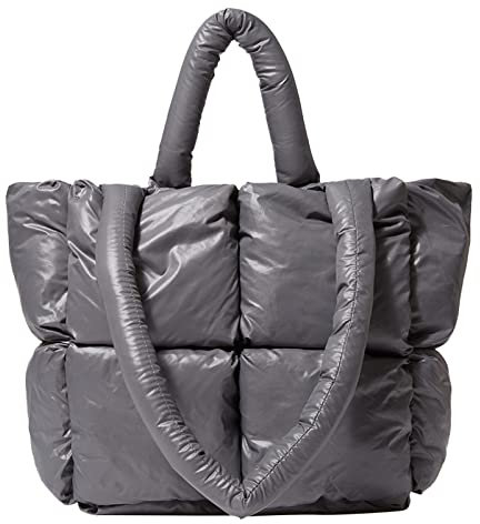 Taschen Schwarz Damen Klein Sportlich Hand Taschen 3 Set Große Damen-Einkaufstasche Winterweiche Umhängetasche Daunen-Umhängetasche Damenhandtasche Taschen Bügel Nordlicht Taschen (Grey, One Size)