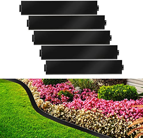 Cecaylie Rasenkante Metall Beetumrandungen Rasenkante Verzinkt Blumenbeet Umrandung Rasenkantenblech 5m 10m 15m 20m 25m 30m 35m 40m 45m 50m Mähkante Palisade, Schwarz (Länge 5m - Höhe 15cm)