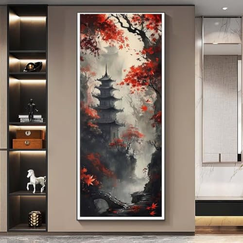 Diamond Painting Malen Nach Zahlen Erwachsene, Japan Landschaft Diamond Painting Erwachsene, DIY Diamant Painting Bilder Kinder, 5D Daiming Panting Crystal Craft, Home Wanddekoration 30x60 cm-e335