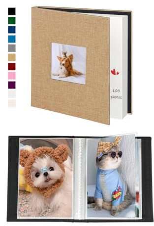 Miaikoe Fotoalbum 10x15 50 Taschen 2 Pakete, Slip in Top Loading Leinen Mini Album Buch hält 100 vertikale 10x15cm Fotos für Familie Hochzeit Baby Khaki