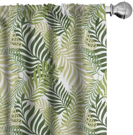 ABAKUHAUS Blatt Vorhänge 2er-Pack, Tropische Exotische Palme Verlässt Natürliche Botanische Frühlings Sommer Grafik, Vorhang für Wohnzimmer Schlafzimmer, 4 Stück 75 cm x 245 cm, grüne Ecru