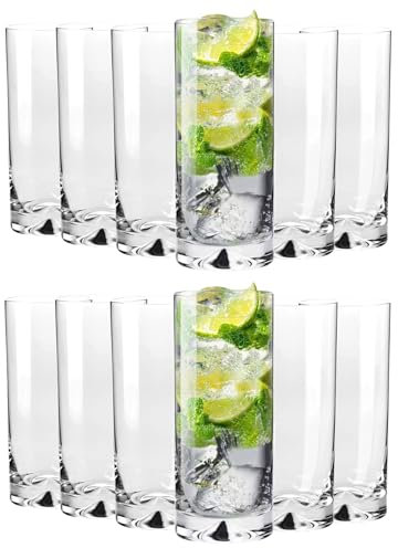 KIAPPO Longdrinkgläser Set 300 ml - 12 Stück Hochwertiges Trinkgläser - Wassergläser - Saftgläser - Cocktailgläser - Kristallglas - Spülmaschinenfest - 148 x 60 mm