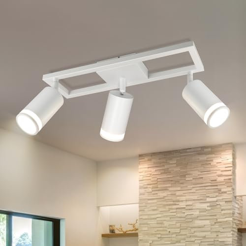 Dehobo LED Deckenstrahler 3 Flammig Weiß GU10, Deckenlampe Strahler Schwenkbar 350°, Deckenspots für Küche Schlafzimmer Wohnzimmer, Nein Leuchtmittel